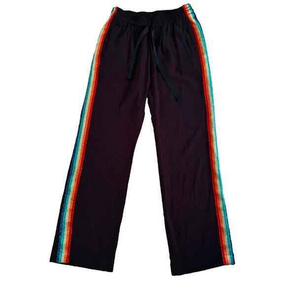 Zadig & Voltaire Black Poeme Rainbow Stripe Straight Leg Track Pants 34 XS - Picture 6 of 12